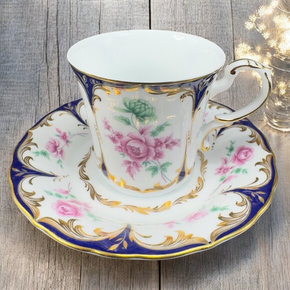 Haengnamsa Ultra Fine Teacup Cup and Saucer Set Porcelain Cobalt Blue Floral - Picture 1 of 16
